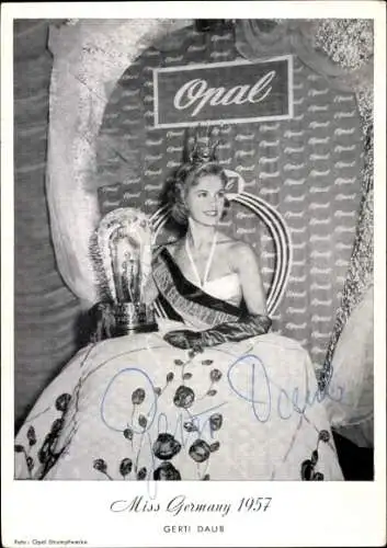 Ak Schauspielerin Gerti Daub, Portrait, Miss Germany 1957, Autogramm