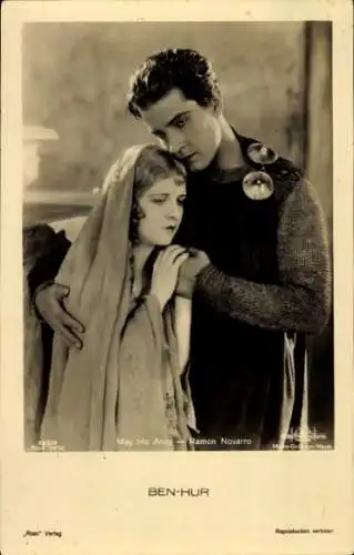 Ak Schauspielerin May McAvoy, Schauspieler Ramon Novarro, Filmszene Ben Hur