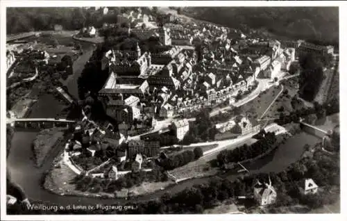 Ak Weilburg an der Lahn Hessen, Fliegeraufnahme