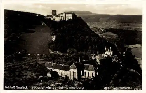 Ak Hammelburg in Unterfranken Bayern, Schloss Saaleck mit Kloster Altstadt, Fliegeraufnahme
