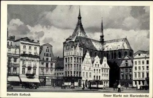 Ak Rostock in Mecklenburg, Neuer Markt mit Marienkirche