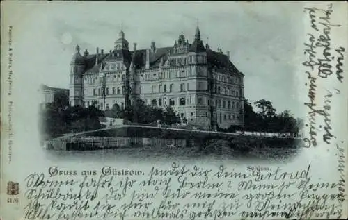 Mondschein Ak Güstrow in Mecklenburg, Schloss