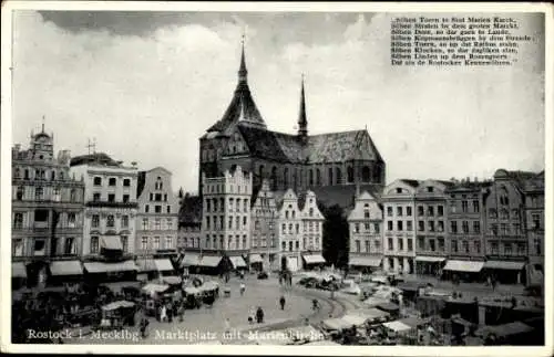 Ak Hansestadt Rostock, Marktplatz mit Marienkirche, Gedicht