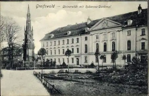 Ak Hansestadt Greifswald, Universität mit Rubenow Denkmal