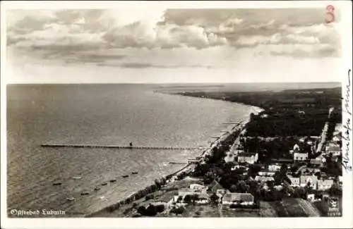 Ak Ostseebad Lubmin Vorpommern, Gesamtansicht, Fliegeraufnahme, Ufer, Strand