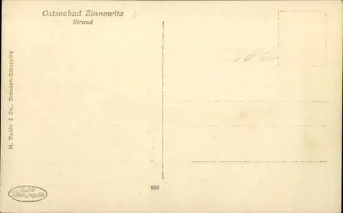Ak Ostseebad Zinnowitz auf Usedom, Strand, Strandkörbe, Boot am Ufer