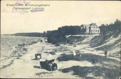 Ak Ostseebad Lubmin Vorpommern, Eisenbahn Erholungsheim, Strand