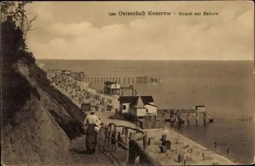 Ak Ostseebad Koserow auf Usedom, Strand mit Bädern