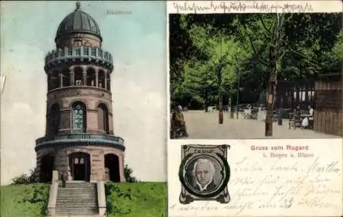 Ak Bergen auf Rügen, Rugard, Arndtturm, Ernst Moritz Arndt, Gartenwirtschaft