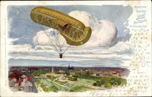 Ganzsachen Litho München, Allg. Deutsche Sport Ausstellung 1899, Ballon