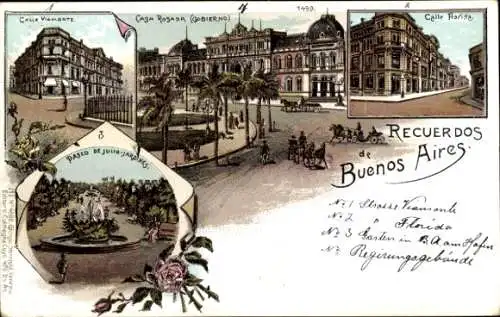 Litho Buenos Aires Argentinien, Calle Rosada, Calle Florida, Calle Viamonte, Paseo de Julio