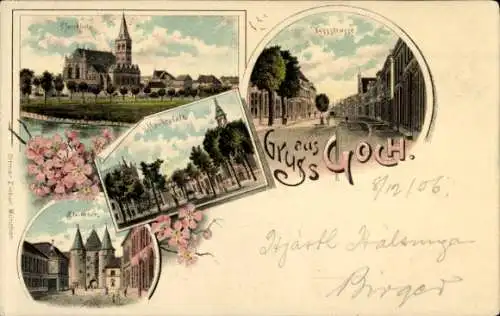 Litho Goch am Niederrhein, Pfarrkirche, Marktplatz, Voßstraße, Steintor