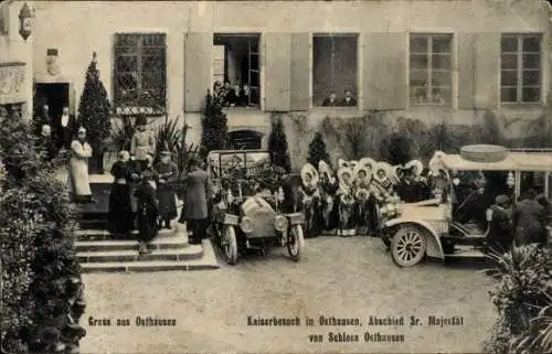 Ak Osthouse Osthausen Elsass Bas Rhin, Kaiserbesuch, Abschied Kaiser Wilhelm II.