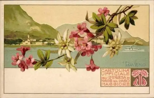 Litho Baveno Lago Maggiore Piemonte Italien, Salondampfer auf dem See, Edelweiß