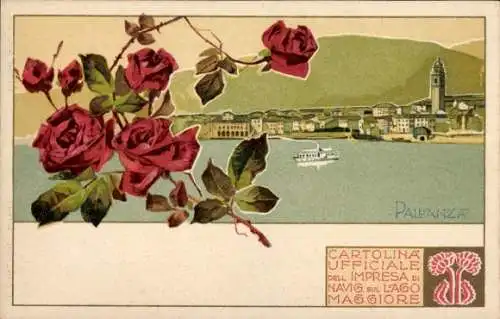 Litho Pallanza Lago Maggiore Piemonte, Rosen, Salondampfer, Stadtansicht