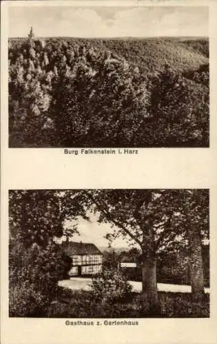 Ak Falkenstein im Harz, Burg, Gasthaus zum Gartenhaus