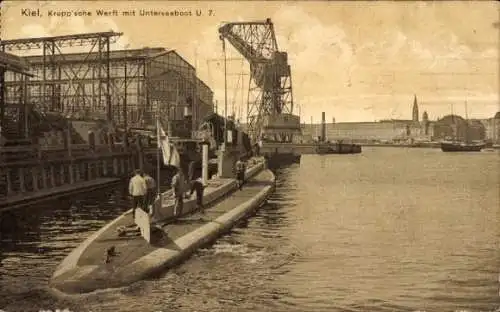 Foto Ak Kiel in Schleswig Holstein, Krupp' sche Werft, Deutsches U Boot, U 7