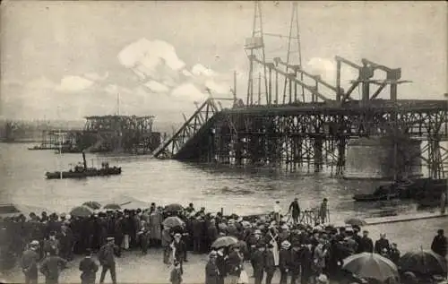 Ak Köln am Rhein, Die im Bau begriffene eingestürzte Südbrücke 1908