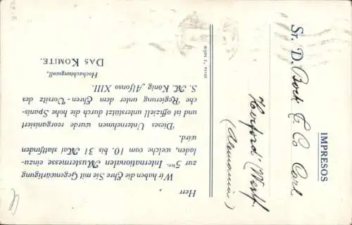 Ak Valencia Stadt Spanien, 5. Mustermesse 1922, internationaler Markt