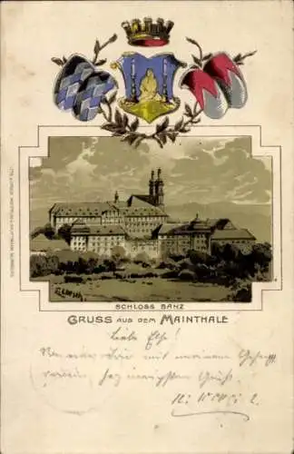 Präge Wappen Litho Bad Staffelstein am Main Oberfranken, Blick auf Schloss Banz