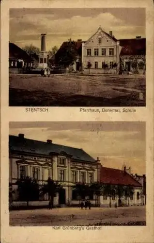 Ak Szczaniec Stentsch Ostbrandenburg, Pfarrhaus, Denkmal, Schule, Gasthof