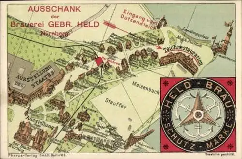 Stadtplan Ak Nürnberg in Mittelfranken Bayern, Ausschank der Brauerei Gebr. Held, Dutzendteich