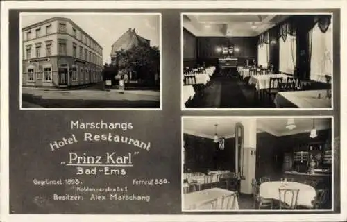 Ak Bad Ems an der Lahn, Hotel Restaurant Prinz Karl, Koblenzerstraße 1