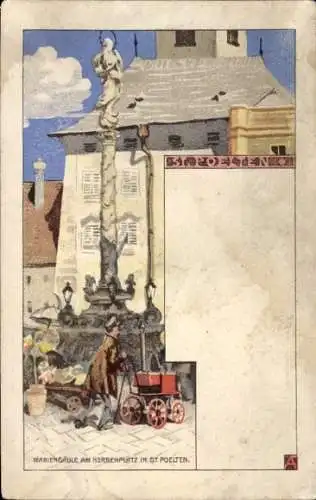 Litho Sankt Pölten in Niederösterreich, Mariensäule am Herrenplatz