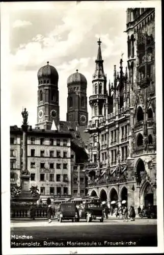 Ak München, Marienplatz, Rathaus, Mariensäule, Frauenkirche