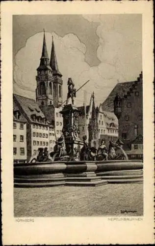 Ak Nürnberg in Mittelfranken, Neptunbrunnen
