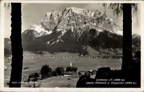 Ak Lermoos in Tirol, Gesamtansicht, Blick gegen Ehrwald, Zugspitze