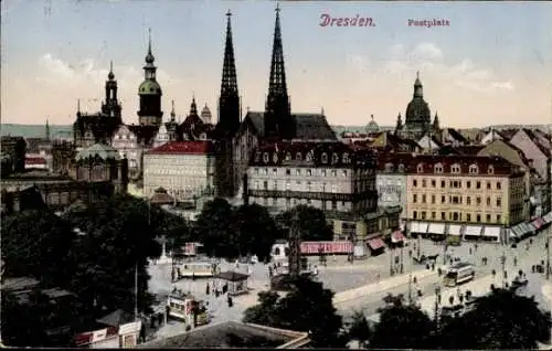 Ak Dresden Altstadt, Postplatz, Straßenbahn