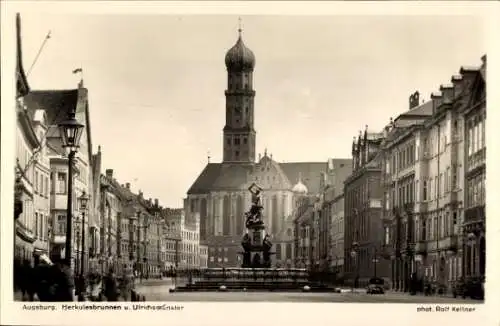 Ak Augsburg in Schwaben, Herkulesbrunnen, Ulrichsmünster