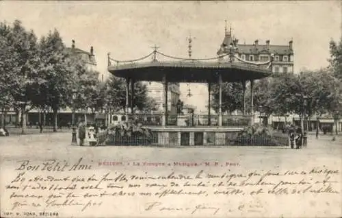 Ak Béziers Hérault, La Kiosque a Musique