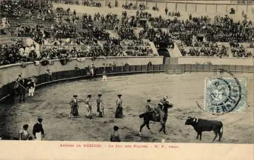 Ak Béziers Hérault, Arena, Stierkampf, Le Jeu des Piques