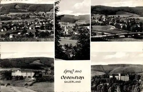 Ak Oeventrop Arnsberg im Sauerland, Gesamtansicht, Kirche, Brücke, Gebäude