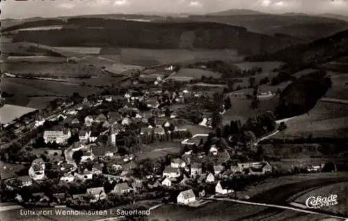 Ak Wenholthausen Eslohe im Sauerland, Fliegeraufnahme, Panorama, Pension Sauerländer Hof