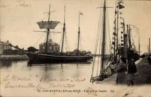 Ak Courseulles sur Mer Calvados, Hafen, Segelschiff, Dampfer