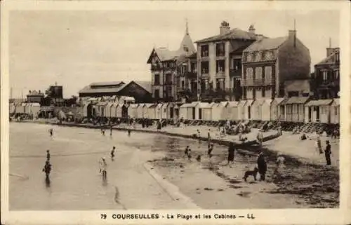 Ak Courseulles sur Mer Calvados, Strand, Kabinen