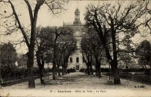 Ak Asnières sur Seine Hauts-de-Seine, Rathaus, Park