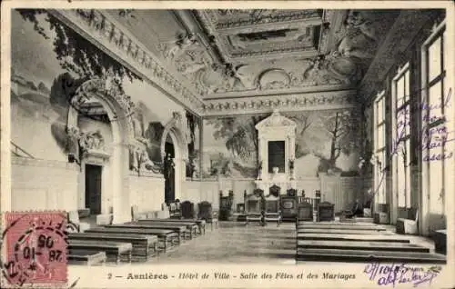 Ak Asnières sur Seine Hauts-de-Seine, Rathaus, Festsaal, Hochzeitssaal