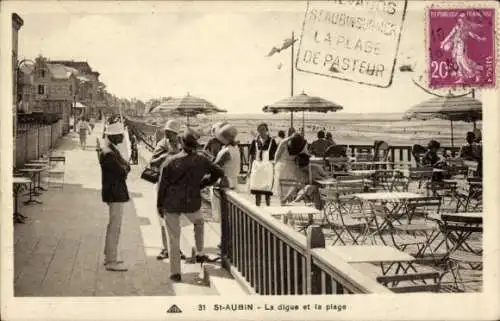 Ak Saint Aubin sur Mer Calvados, La Digue, Strand