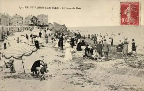 Ak Saint Aubin sur Mer Calvados, Strand, L'Heure du Bain