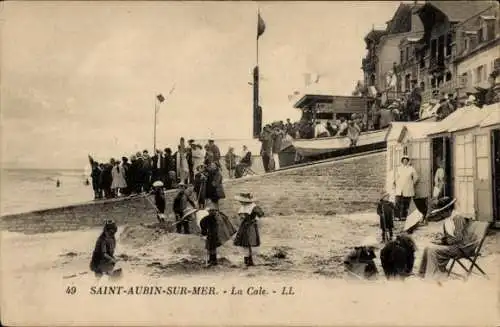 Ak Saint Aubin sur Mer Calvados, Strand, La Cale