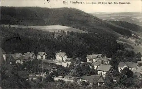 Ak Świeradów Zdrój Bad Flinsberg Schlesien, Gesamtansicht, Hasenstein