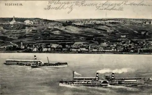 Ak Rüdesheim am Rhein, Panorama, Dampfschiffe