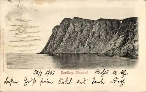 Ak Hornvika Nordkap Norwegen, Midnatsol