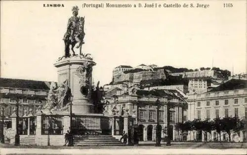 Ak Lisboa Lissabon Portugal, Monumento a Dom Josè e Castello de São Jorge