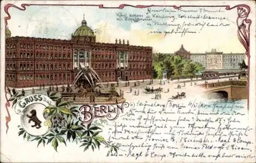 Litho Berlin Mitte, Königl. Schloss mit Schlossbrunnen