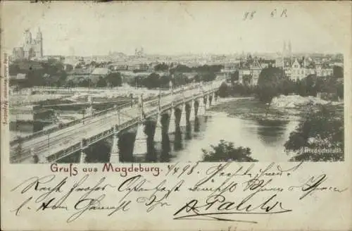 Ak Magdeburg an der Elbe, Brücke, Panorama von Friedrichstadt